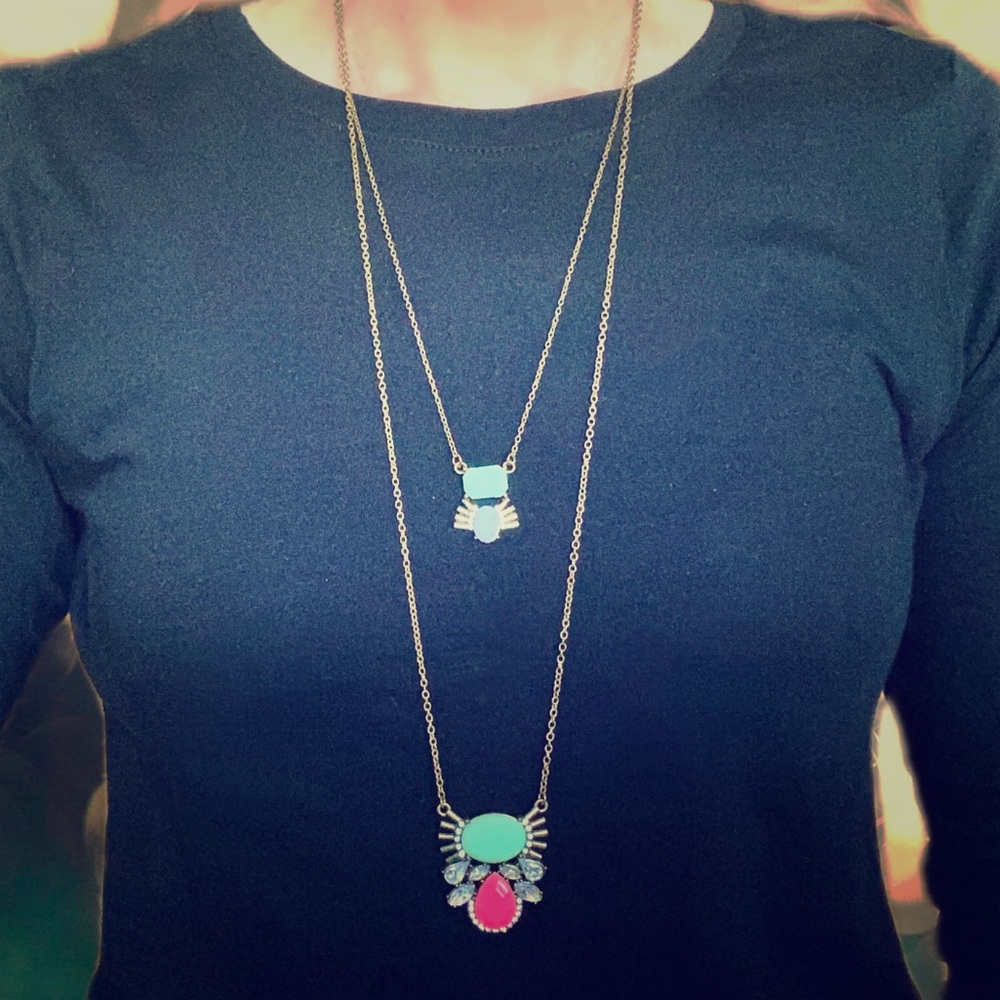 Long Chain Faceted Crystal Necklace